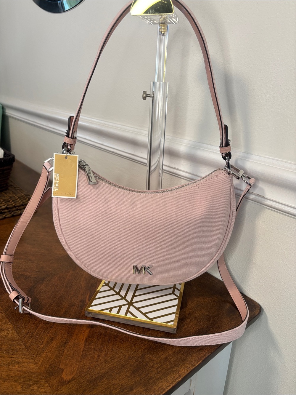 Michael Kors Blush Pink Crescent Shoulder Bag with Removable Strap